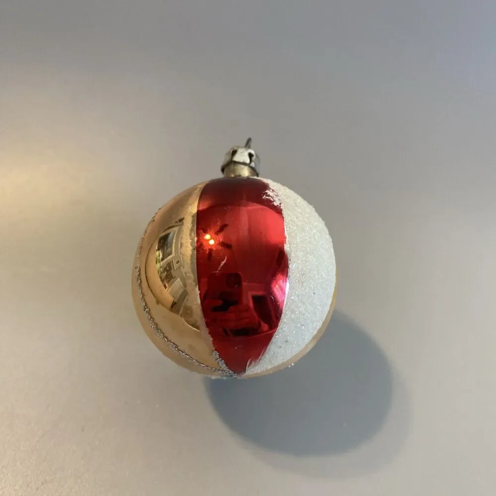 Vintage Hand-Blown Glass Christmas Ornament 6.25” Ball Mica Striped Multicolor